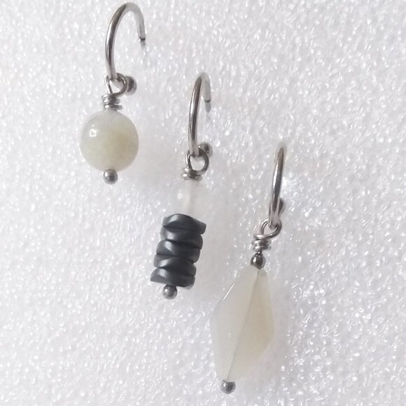 Interchangeable Earring Set - 3 Pairs! Neutral White & Gray Color Scheme - Picture 2 of 6